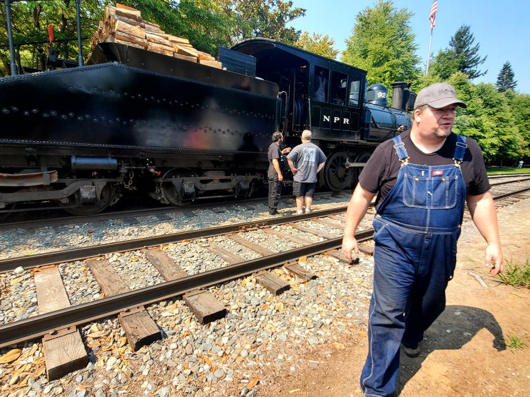 Snoqualmie Train Engineer in overalls