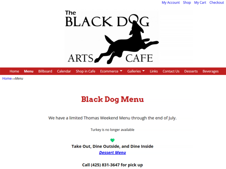 The Black Dog Arts Cafe in Snoqualmie WA - screen capture