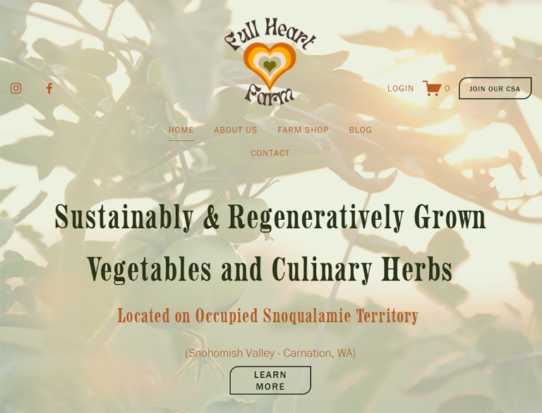 Full Heart Farm screen - Carnation, WA