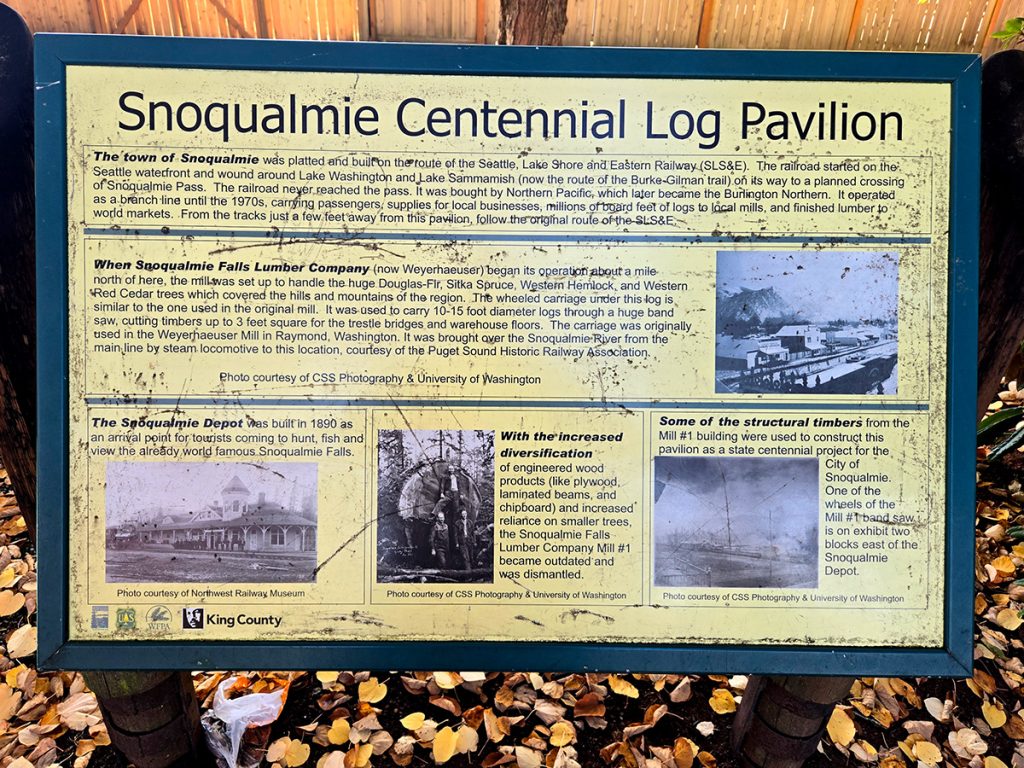 Snoqualmie Centennial Log historical placard