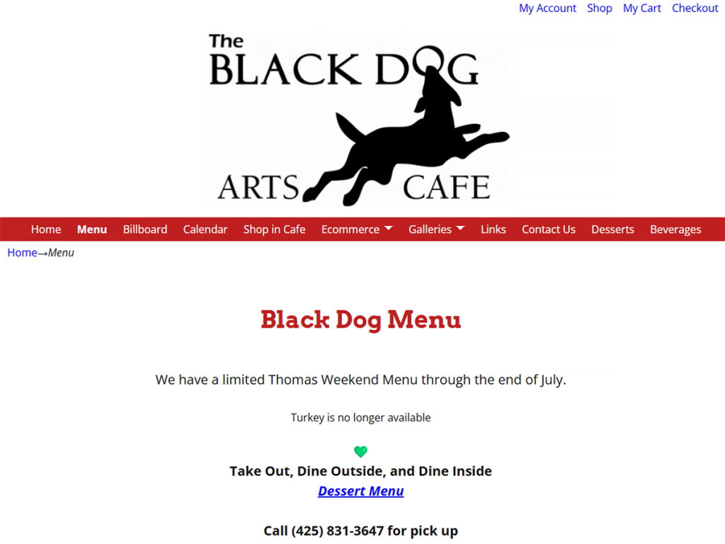 The Black Dog Arts Cafe in Snoqualmie WA - screen capture